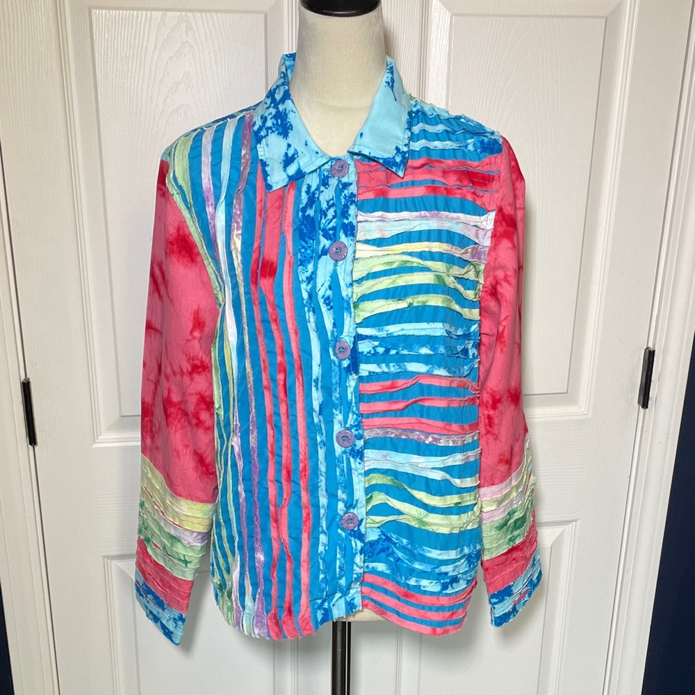 Life Style Tie Dye Colorful Button Down Shirt Jacket Size Large‎
